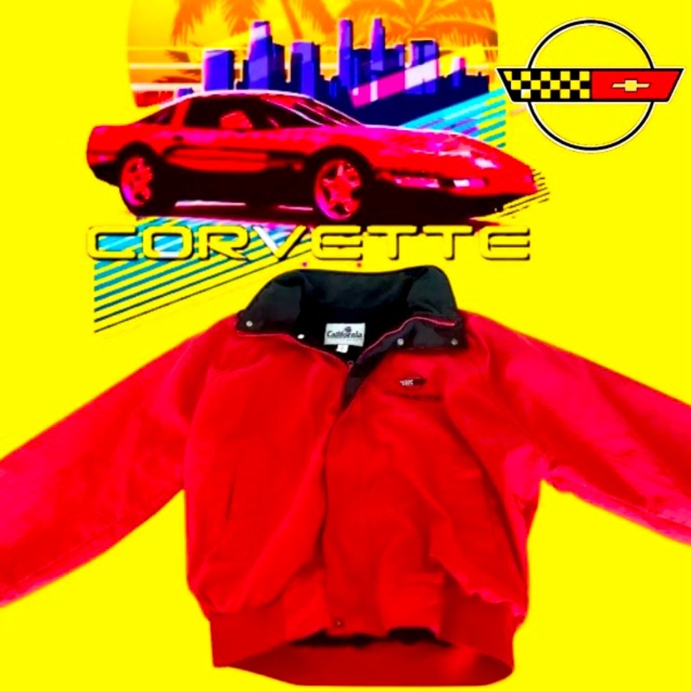 🏎️Vintage 80s Corvette Sports Car California Outerwear XL Red Racing Jacket